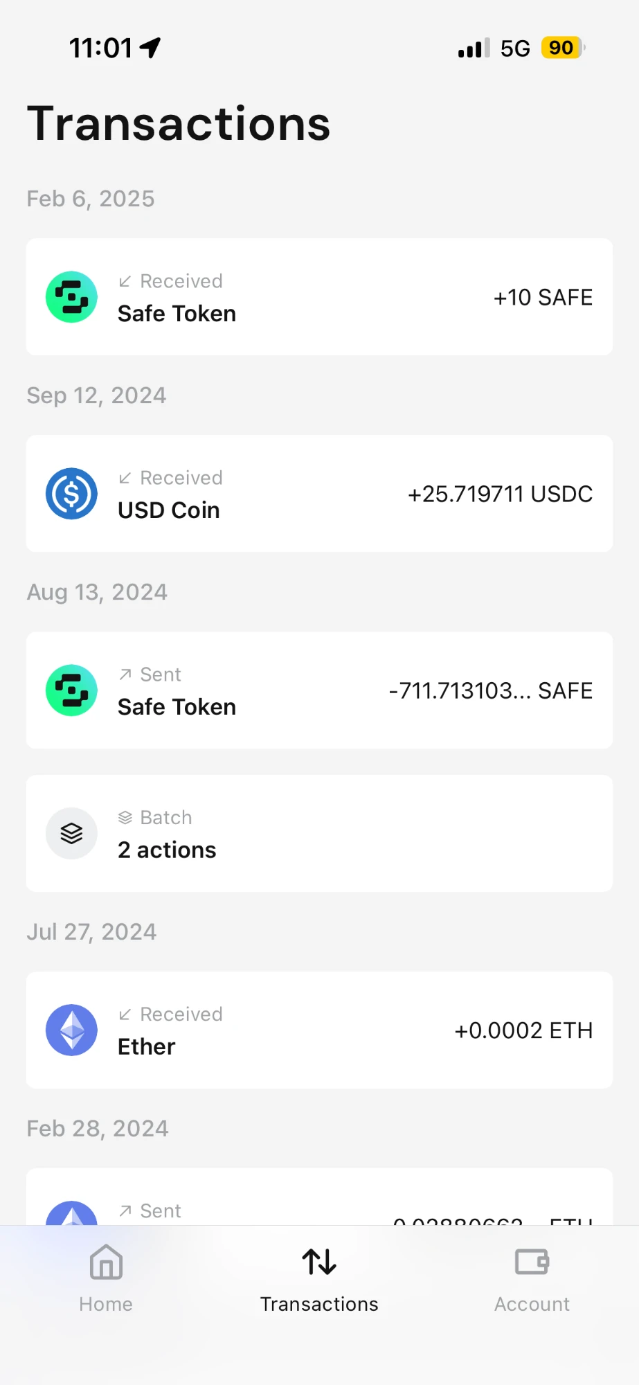 Safe mobile transaction history list
